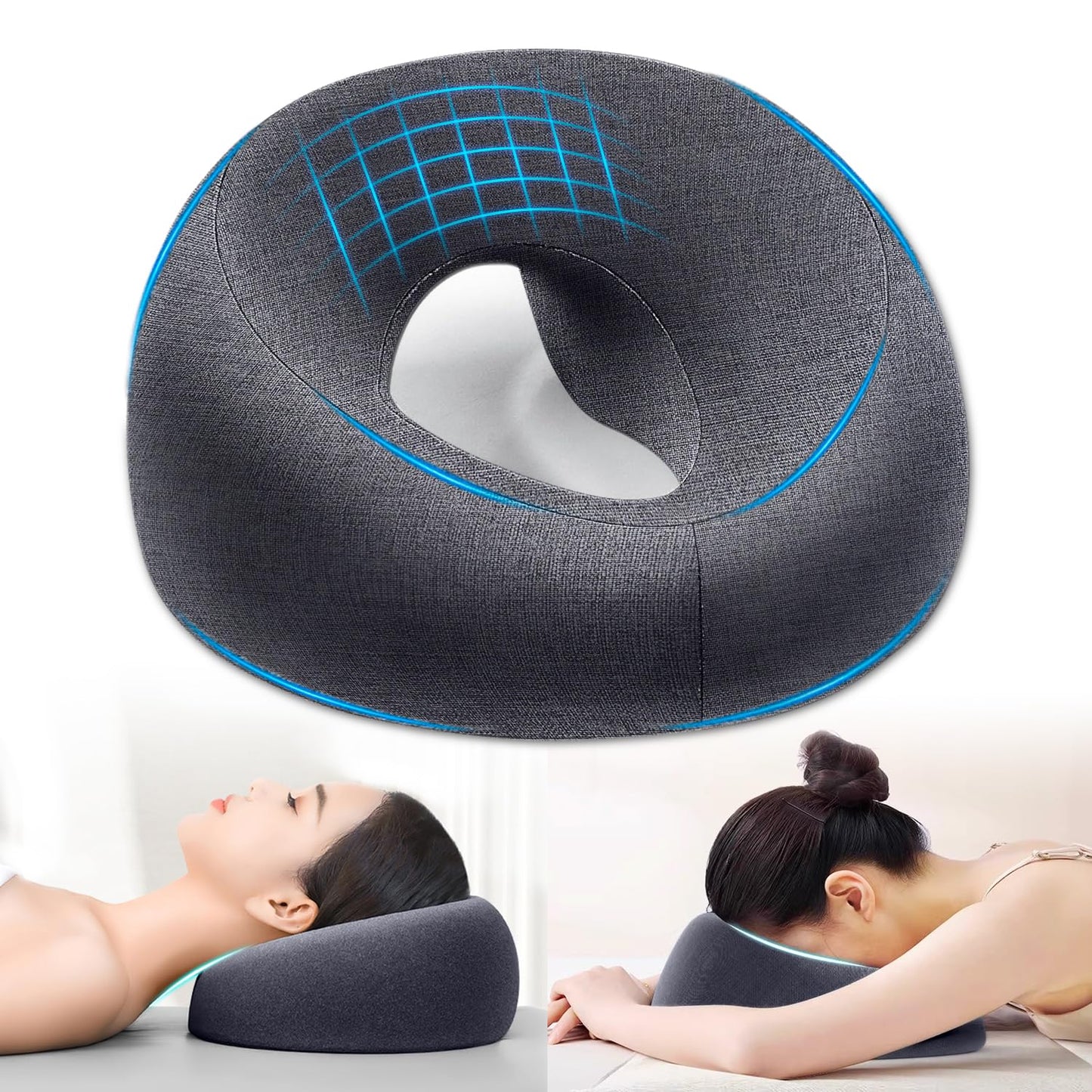 SKYIMOOO Face Down Pillow, Massage Headrest for Bed, Massage Face Cradle for Bed, BBL Pillow After Surgery Post Eye Surgery Vitrectomy Recovery (Dark Grey)