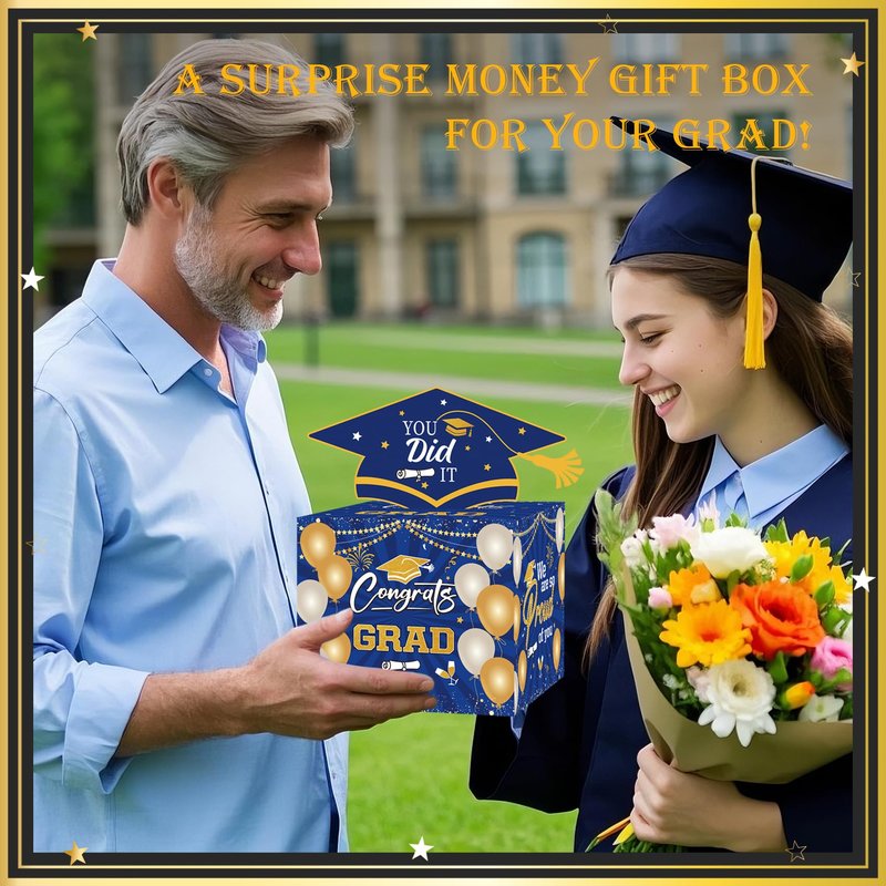 Meiidoshine Graduation Gifts, Graduation Money Box Blue, Surprise Grad Money Holder with Pull Out Card, Class of 2026 Funny Cash Gift Ideas for Boys Girls High School College