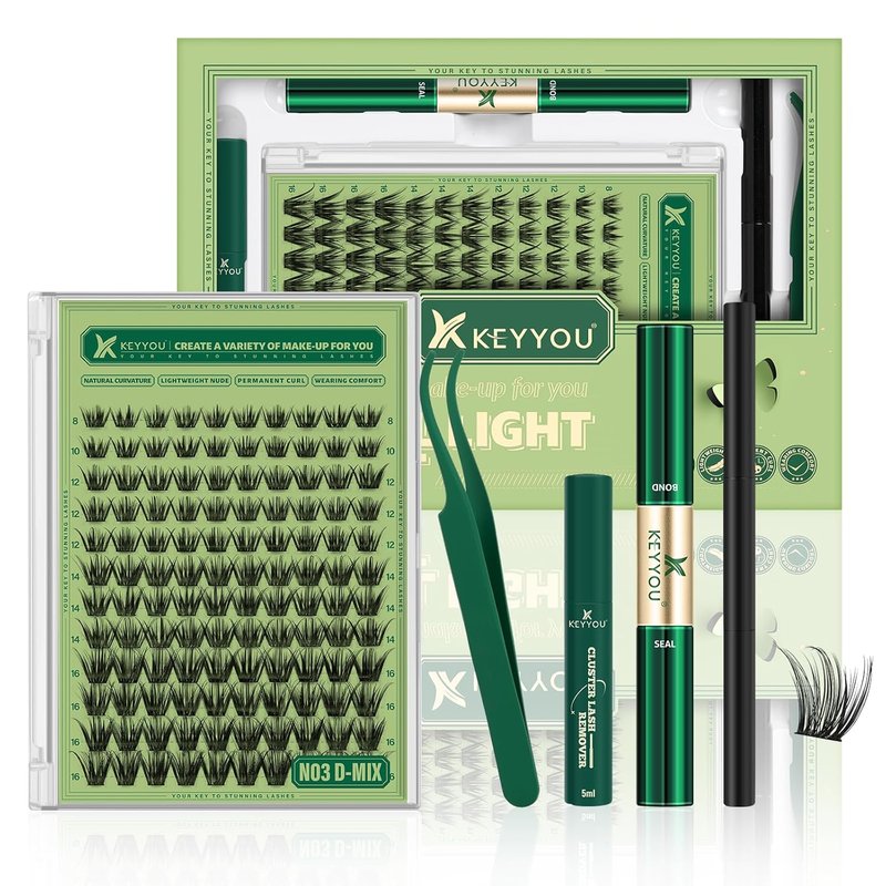Natural Lash Clusters Kit - 144Pcs DIY Eyelash Extensions with D Curl 8-16mm, Bond & Tweezers Included