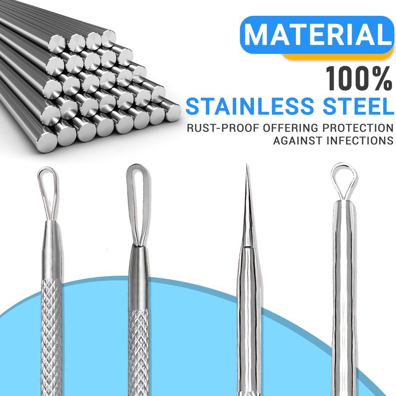 EFAH Care 2Pcs Stainless Steel Pimple Extractor Acne Treatment Tool Surgical Blemish Grade Blackhead Remover Perfect for face and Nose Easy to Clean (Silver)