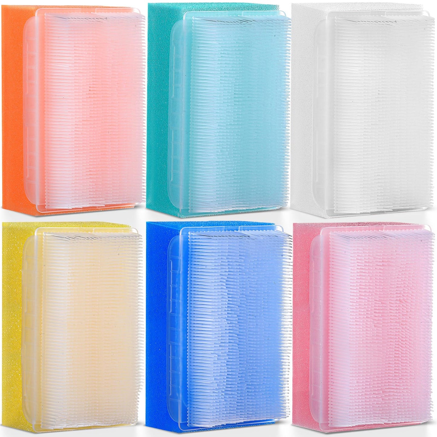 Sunnyray 6 Pack Bath Sponges Soft Foam Scrubber with Cradle Cap Bristle Brush 2 in 1, Cleansing Body, Hair and Scalp Cleansing, Gentle on Baby and Toddler Sensitive Skin, Sterile and Safe