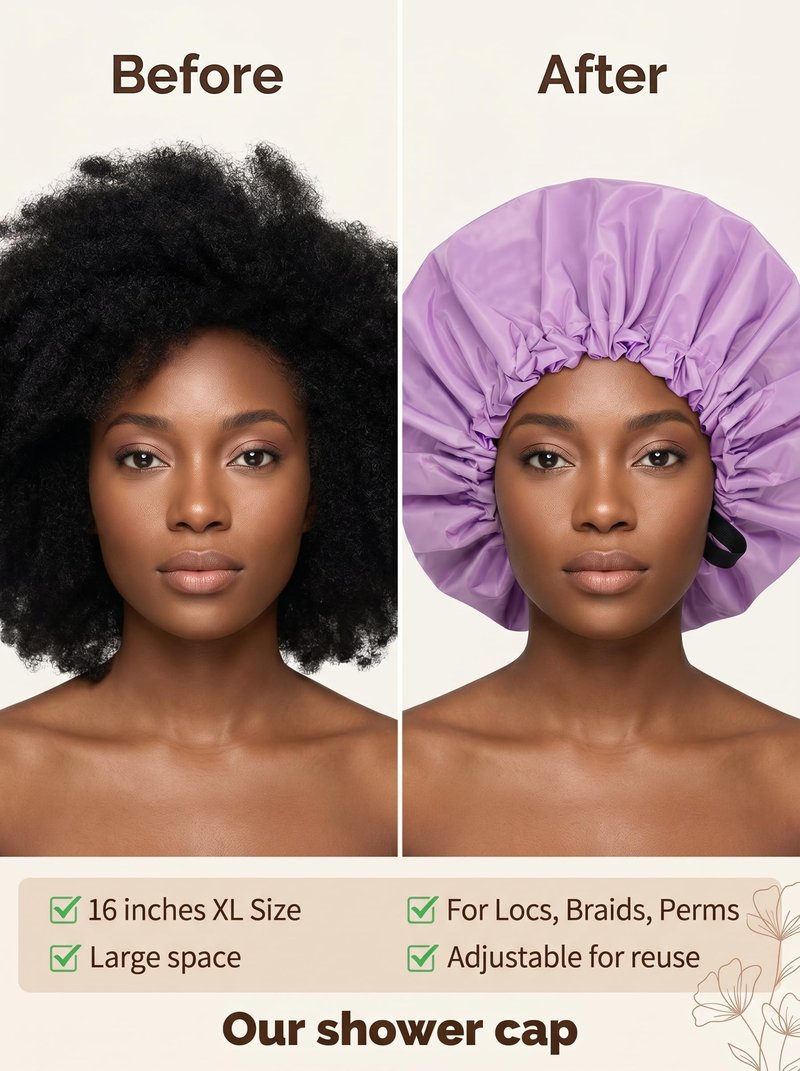 Aquior Shower Cap,Extra Adjustable Shower Caps for Women Double-Layer Waterproof Reusable Hair Cap, Large Size Hair Cap for All Hair,for Girls Spa Bath,Soft and Comfortable (Purple)