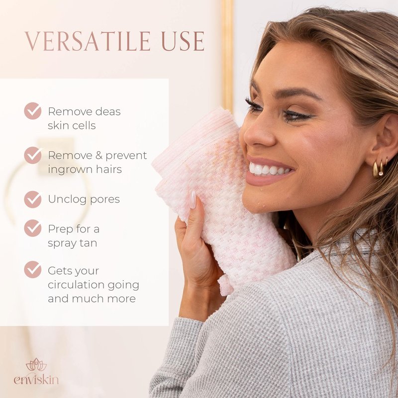 Enviskin Dermaglow Exfoliating Towel-Dual Texture Washcloth for All Skin Types-Easy to Use Japanese Exfoliating Shower Towel for Women & Men- Body Scrubber Wash Cloth