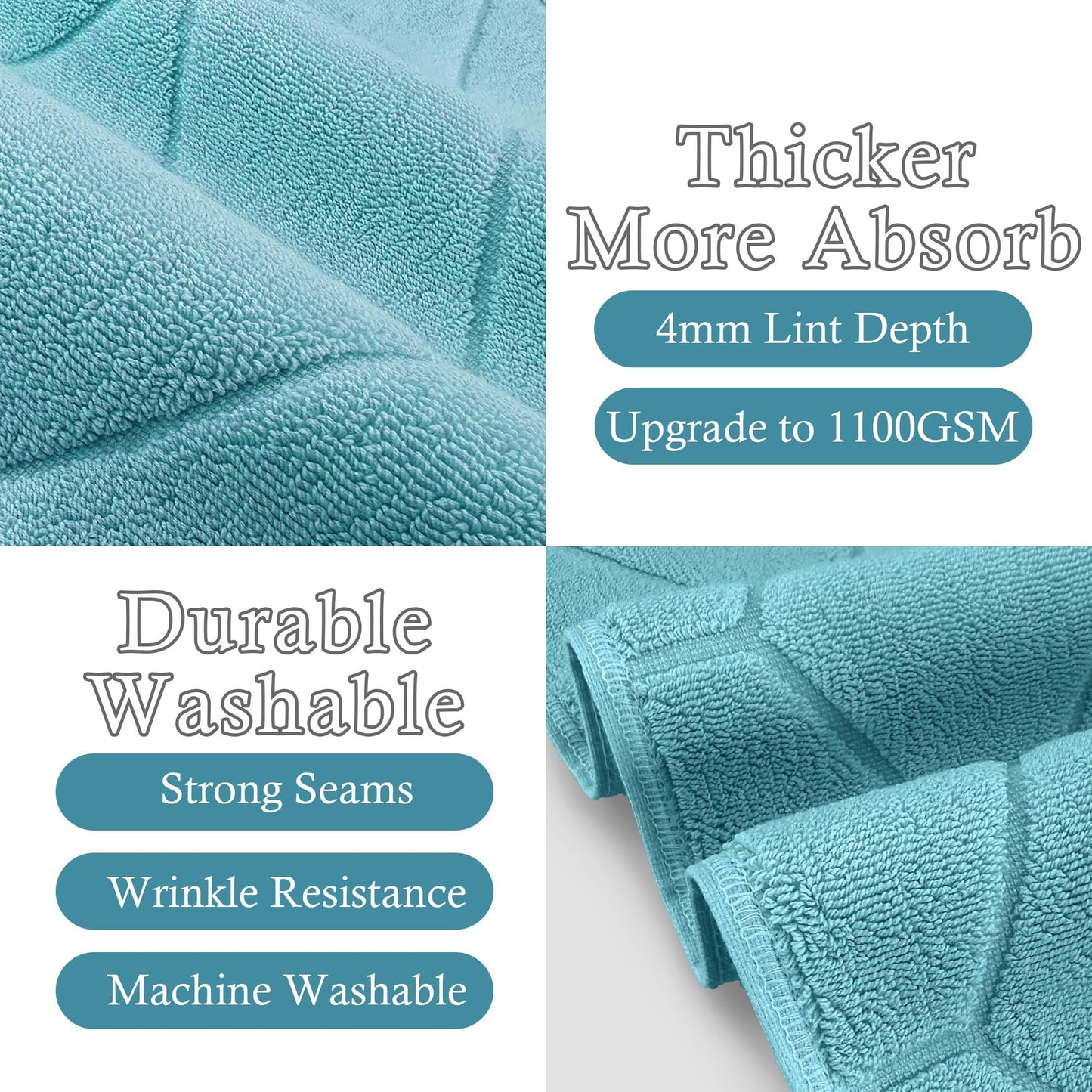 VOOVA & MOVAS Aqua Bath Mat Towels 2Pack- 100% Cotton-Thick 1100GSM - Towel Bathmat for Bathroom Floor, 19"x30", Soft | Absorb | Washable, Teal Terry Cloth Mats for Bathroom