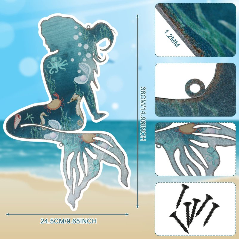 Demissle Metal Mermaid Decor Ocean Themed Wall Decorations Mermaid Wall Hanging Art Indoor Outdoor for Bathroom Kitchen Garden Pool Patio 15 x 9.7 Inches(Delicate Style)