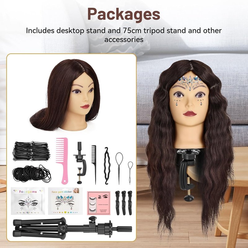 Mannequin Head - 23 Inch Human Hair Styling Doll Head | Cosmetology Practice & Training Tool with Wig Stand Tripod