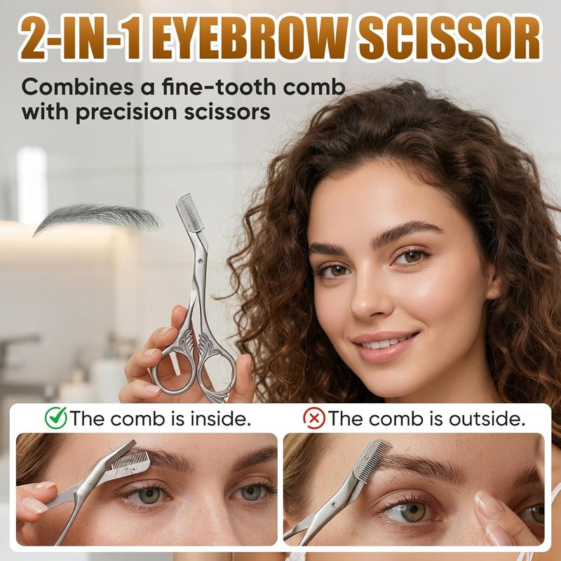 Skiennix Eyebrow Trimming Scissors - Stainless Steel Grooming Tools for Men & Women | Black