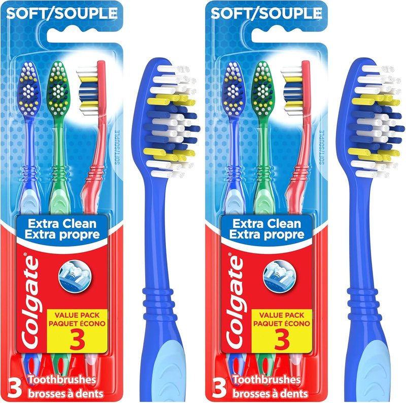 Colgate Extra Clean Toothbrush - Soft Bristles for Adults | 3 Count Pack of 2