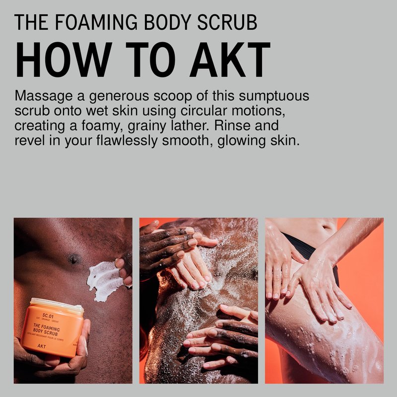 AKT The Foaming Body Scrub 8.4 Fl Oz, Skin Exfoliator, Body Scrub with Rice & Sugar, Papaya & Nourishing Oils, Natural Exfoliating Sugar Scrub with Vitamin E, Dead Skin Remover for Body