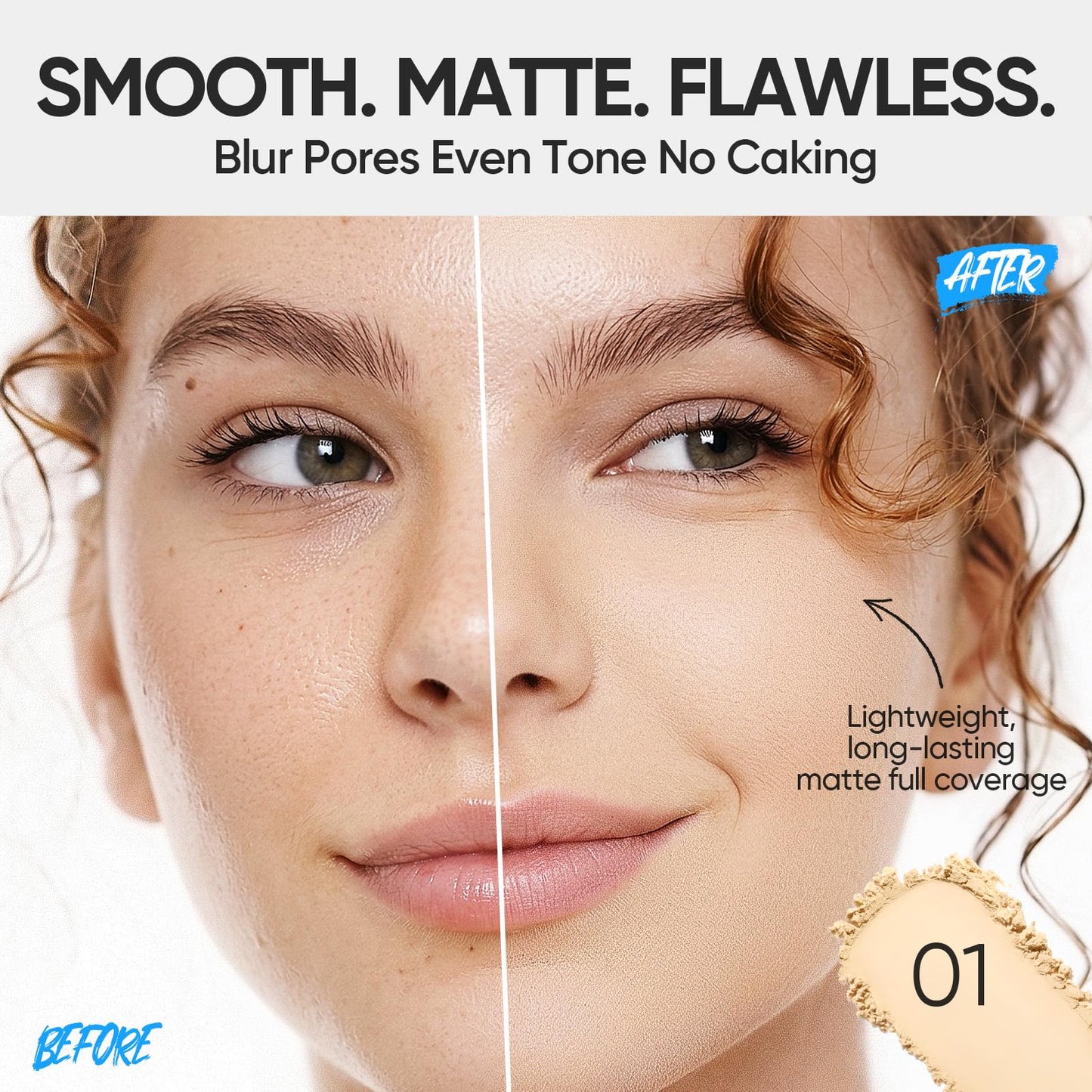 SKINTIFIC Ultra Cover Powder Foundation, Full Coverage Matte Finish, One-Swipe Flawless Pressed Powder with Oil Control, Lightweight & Long-Lasting, Pore-Blurring for Oily Skin (01 Vanilla)