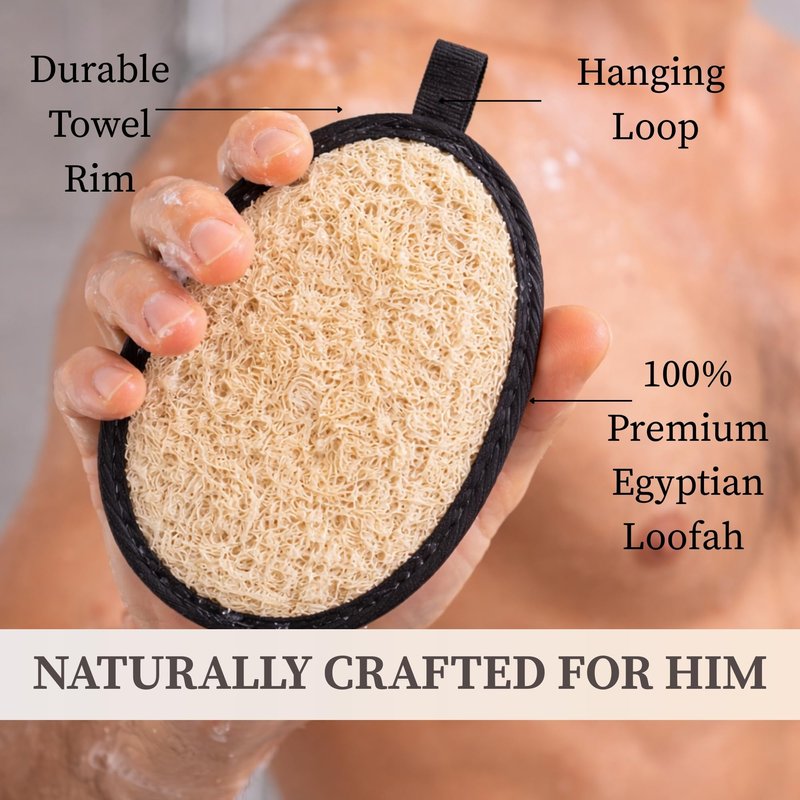 4-Pack Natural Egyptian Loofah Exfoliating Body Scrubber Sponges for Men and Women, Bath Shower Loofahs for Face Back & Body, Individual Loofahs for Couples – 2 for Men, 2 for Women