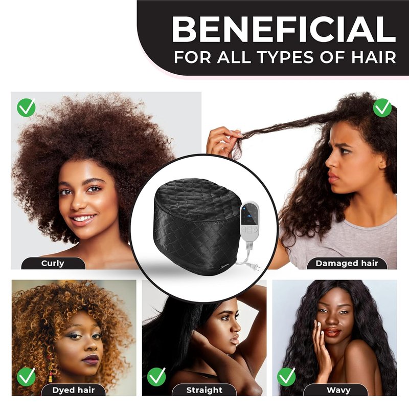 Hair Steamer for Natural Hair - 10-Level Adjustable Heat, Deep Conditioning Thermal Cap | Set of 3