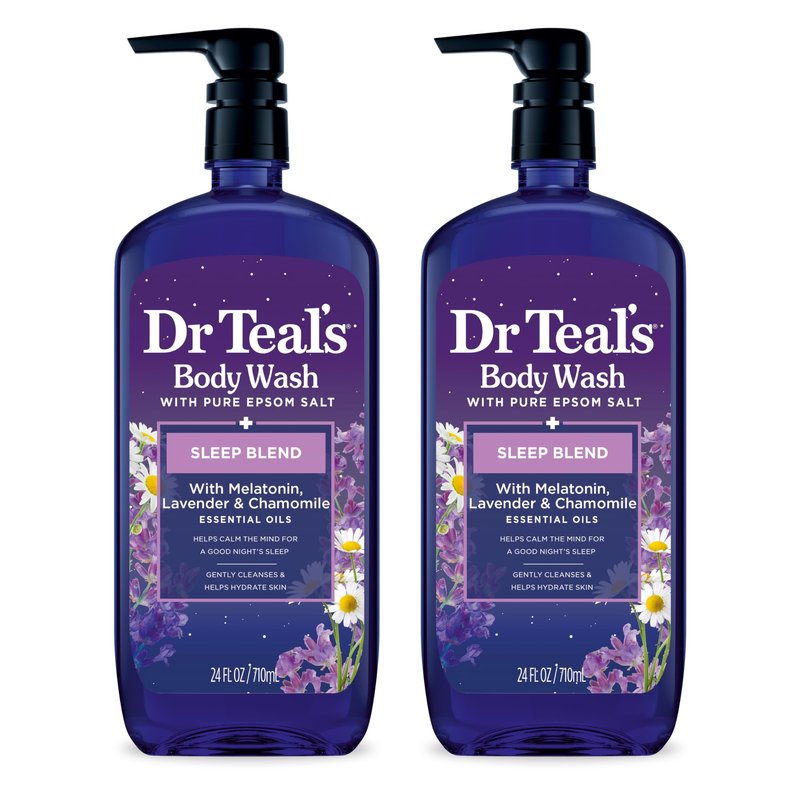 Dr Teal's Sleep Body Wash with Pure Epsom Salt, Melatonin, Lavender & Chamomile Essential Oil Blend, 24 fl oz (Pack of 2)