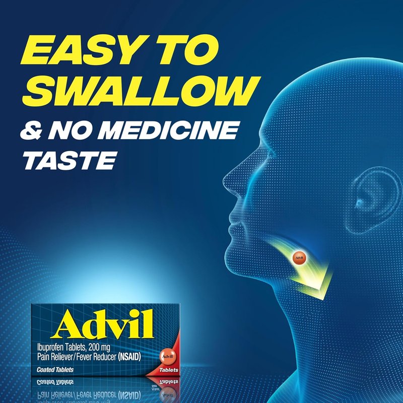 Advil Pain Reliever - Ibuprofen 200mg for Headache, Backache & Joint Pain Relief | 50 Coated Tablets