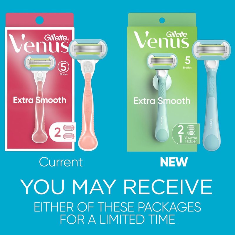Gillette Venus Extra Smooth Women's Razor - Ergonomic Handle & Shower Holder | 1 Handle + 2 Refills