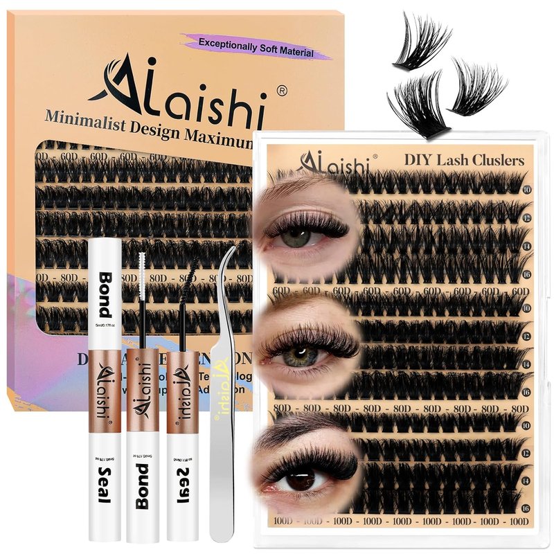 DIY Cluster Eyelash Extensions Kit - 224pcs Fluffy D Curl Lashes 9-16mm | Includes Bond, Seal & Tweezers