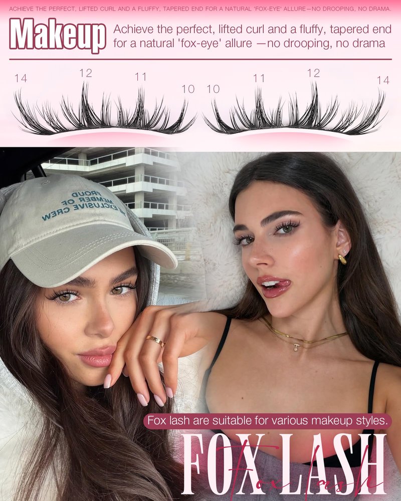 Focipeysa Fox Eye Lash Clusters Cat Eye Lash Clusters Wispy Eyelashes Clusters 10-14mm Eyelash Clusters LC Curl Clusters Lashes that Look Like Extensions DIY Fox Lashes at Home