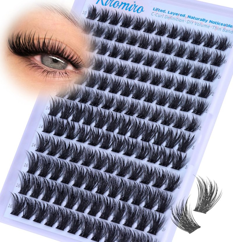 Kiromiro Lash Clusters - 10-16mm Wispy DIY Eyelash Extensions | 144pcs Natural C Curl Lashes