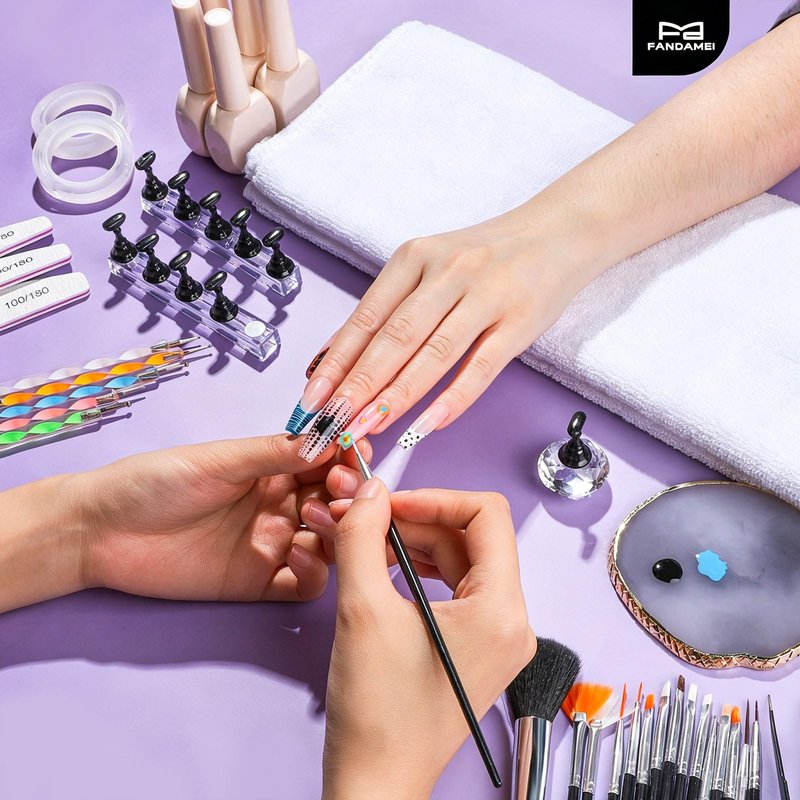 FANDAMEI Nail Design Tools, Nail Art Tools, Nail Brush, Nail Art Kit With Nail Stand, Nail Holder For Painting Nails, Nail Art Brushes, Nail Dotting Tool, Nail Art Palette, Nail Tools For Nail Art