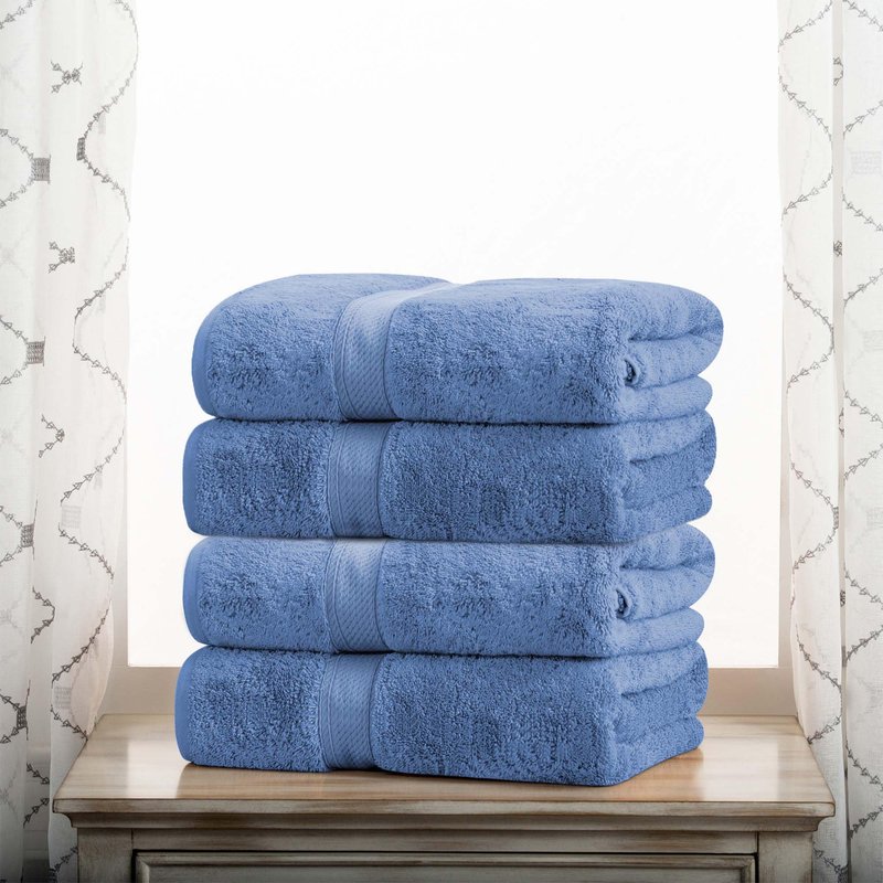 Superior Egyptian Cotton Plush & Absorbent, Bath Towel Set of 4, Denim Blue