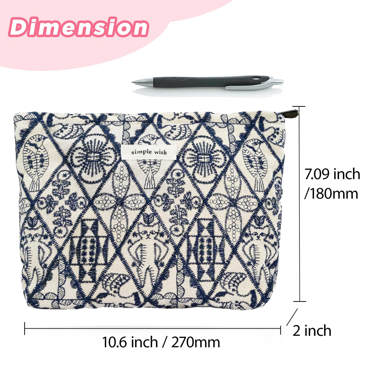 Sminra Makeup Bag Cosmetic bags Small Canvas Zipper Pouch for Women, Cute Coquette Large Preppy Pencil Purse Toiletry Bag Organizer Handbags Travel accessories