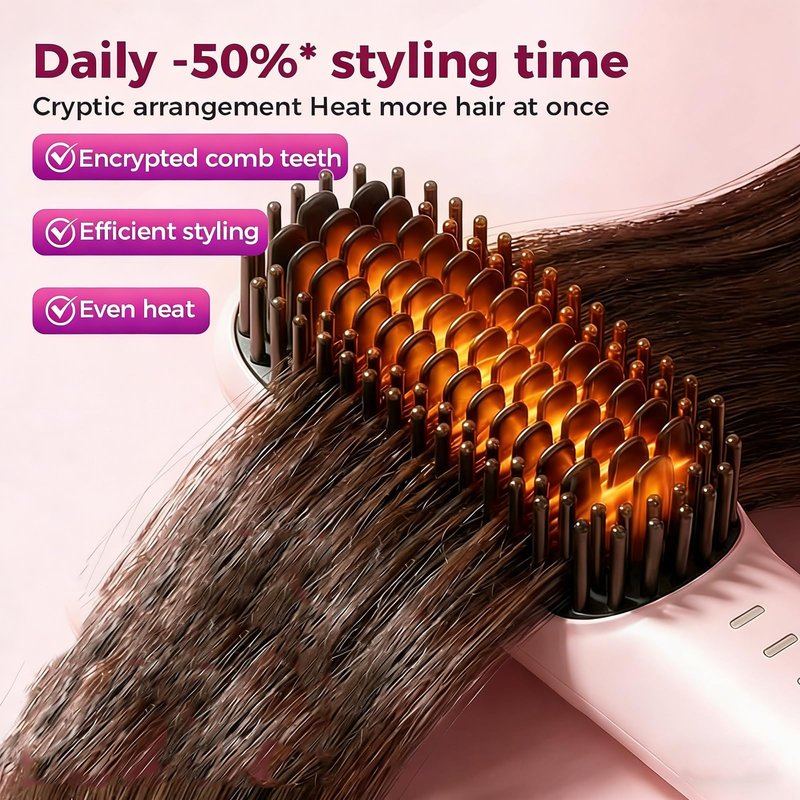 Hounyoln Go Pro Hair Brush for Hair, 4000mAh Cordless NumoyaGo Brush Pro, 30s Rapid Heating, 4 Temp Settings (140-200°C) Hair Straightener Brush (Beige)
