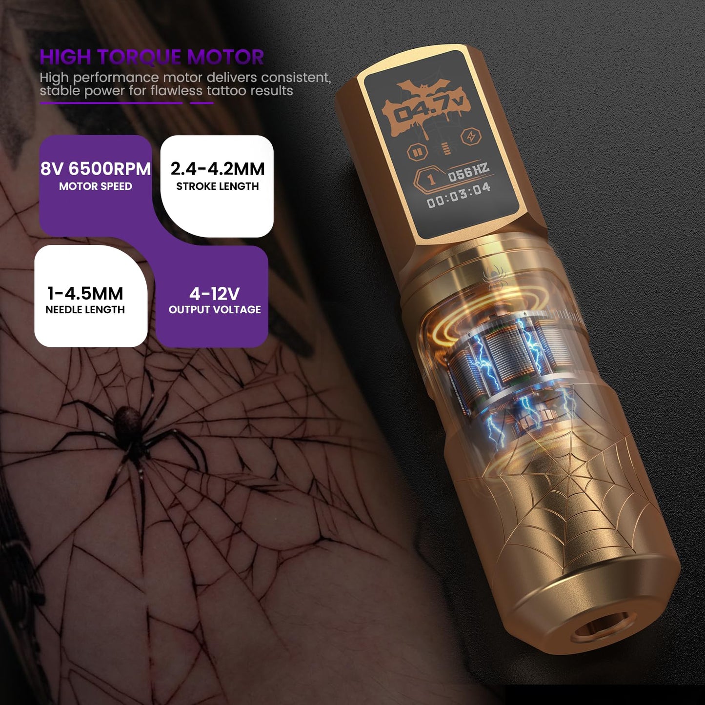 Wormhole 2 PCS 2300mAh Batteries Tattoo Kit Wireless Tattoo Gun Kit Tattoo Machine with 7 Adjustable Strokes, Smart Display with 3 Modes, 3 Memory Slots, WORMHOLEPRO Tattoo Needles & Inks WTK0254