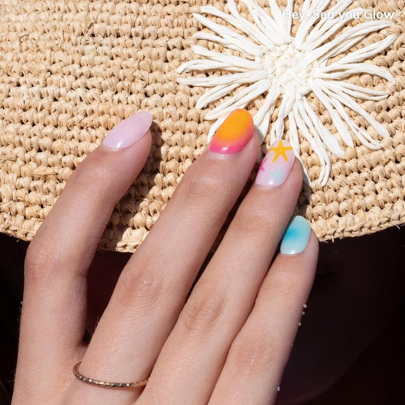 Heyhae Semi Cured Gel Nail Strips - Neon Ombre, Easy Apply & Remove | 28 Strips, Prep Pads & Nail File Included