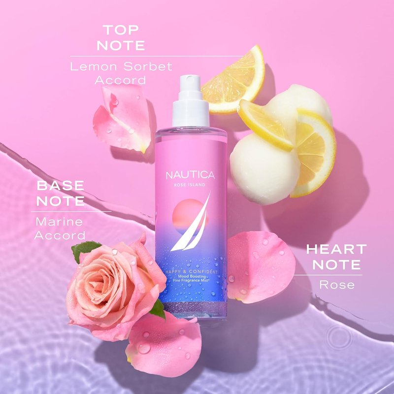 Nautica Rose Island Body Mist for Women - Long Lasting Lemon, Rose & Musk Fragrance | 8.4 Fl Oz