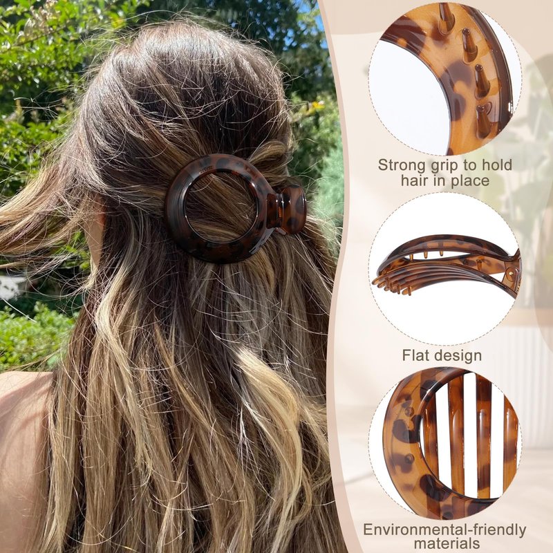 AWAYTR 5Pcs Flat Claw Hair Clips for Women with Thin & Thick hair, Non-slip Round Jaw Clamp for Lying Down Hollow Hairpin Clips