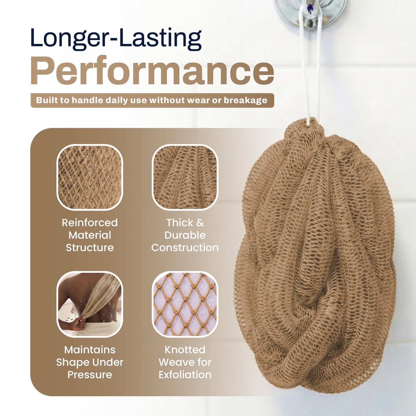 African Net Sponge Authentic (Sapo/Kessa), African Exfoliating Sponge Real African Net Black Owned, African Bath Sponge Back Scrubber, Body Exfoliator Shower Bath Accessories (Beige)