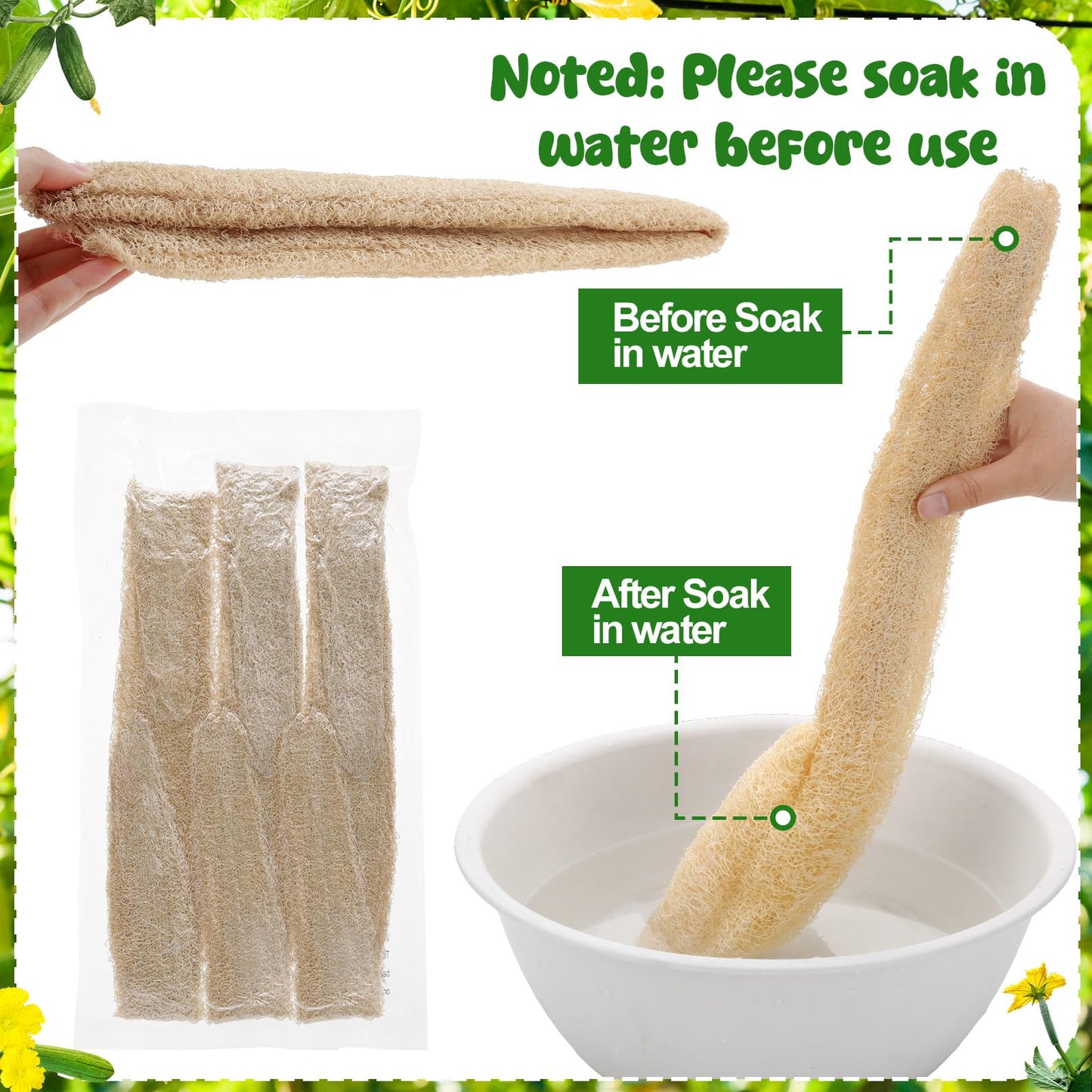 ZhouBoat 3 PCS 27.6-31.5 inch Large Natural Loofah Sponge Organic Exfoliating Scrubber for Shower Bath Body Dish Cleaning for Men Women