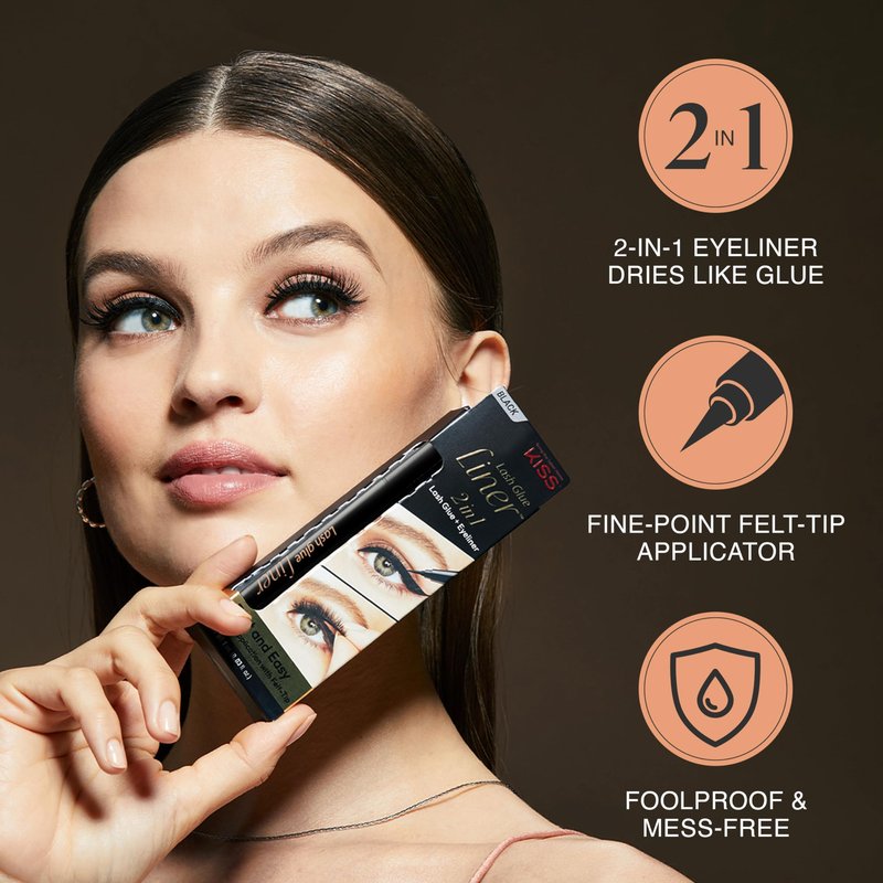 Kiss Lash GLUEliner, 2-in-1 Felt-Tip Eyelash Adhesive and Eyeliner, Matte Finish, Foolproof Application, Easy Touch-Up, 0.03 Fl Oz.- Black, Packaging May Vary