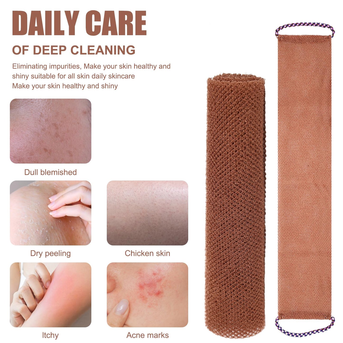 3 Pcs African Net Sponge, African Exfoliating Net Sponge, Long Bathing Shower Cloth Kit, Back Scrubber for Body for Daily Use and Travel (Brown)