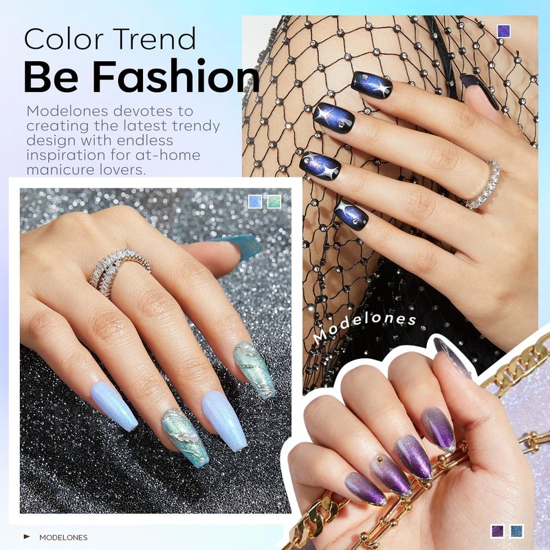 Modelones Gel Nail Polish Set | 6 Colors Chameleon Aurora Shimmer Glitter | Soak Off LED Nail Art Kit