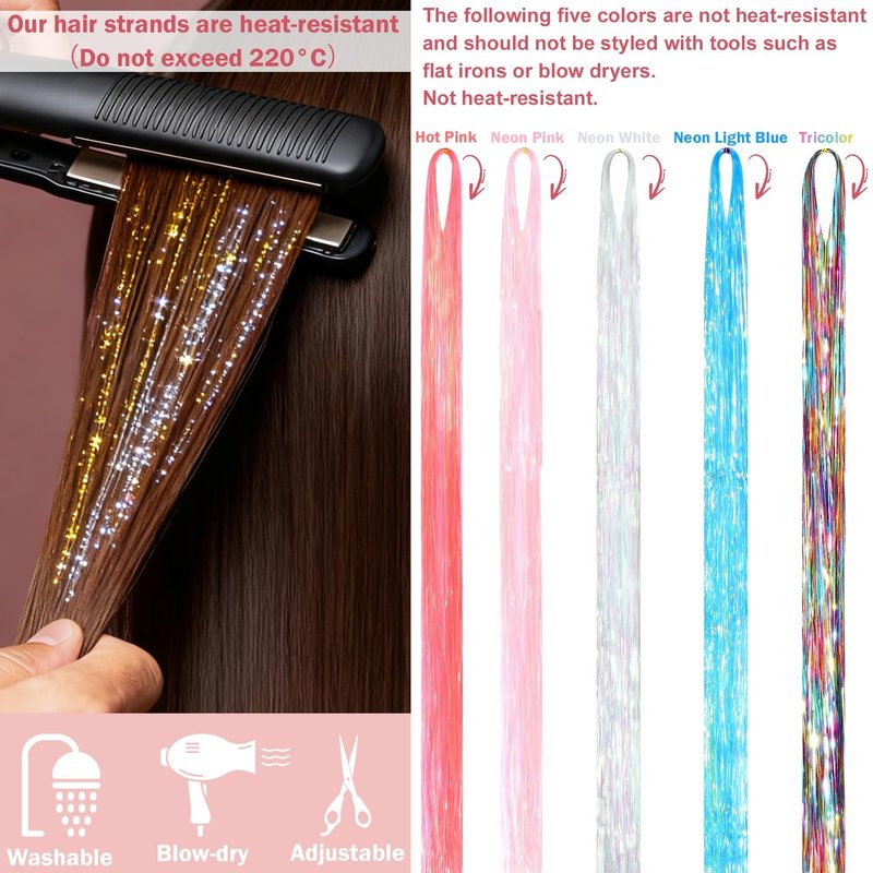 Revahope 8400 STRANDS Hair Tinsel Kit for Girls, 24 Colors 48 Inches Fairy Hair Tinsel Kit Heat Resistance Colorful Glitter Hair Extensions with Tools for Party Concert