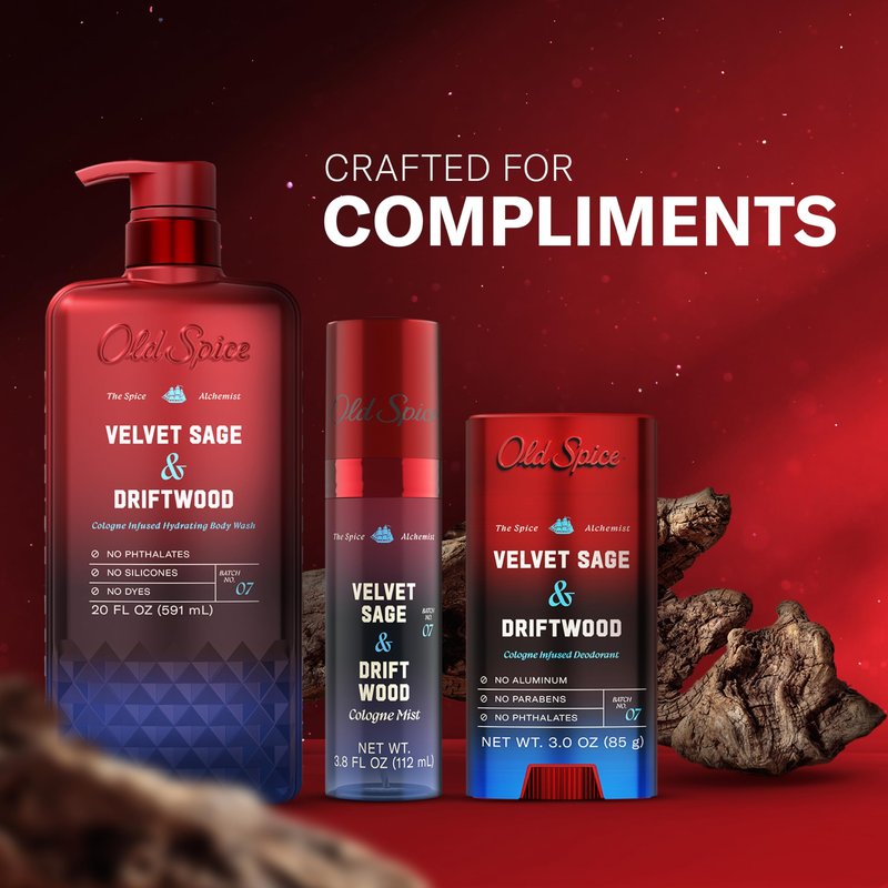 Old Spice Body Wash for Men, The Spice Alchemist Collection, 24/7 Cologne Infused Hydration, No Trade Off Formula, Free of Phthalates Silicones & Dyes, Velvet Sage + Driftwood Scent, 20 oz