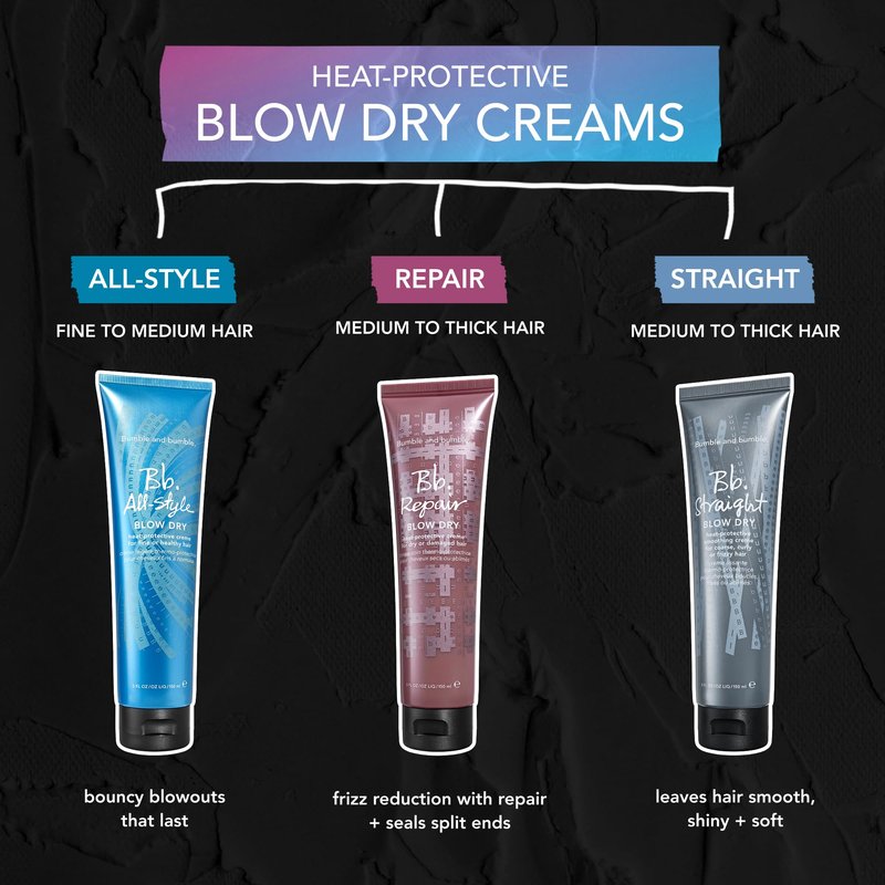 Bumble and bumble. Straight Blow Dry Heat Protective Hair Styling Cream |Protects Against Frizz, Humidity, and Heat|Smooth Sleek Blowouts|For Medium to Thick Curly, Wavy, Straight Hair Types, 5 Fl Oz