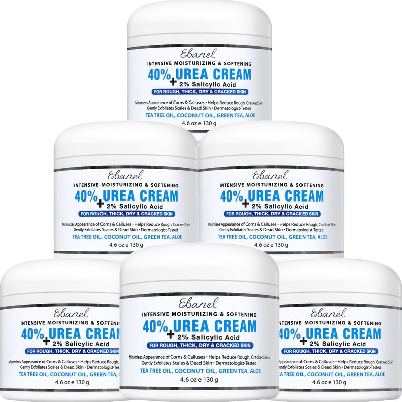 Ebanel Urea Cream 40% plus Salicylic Acid 2%, Foot Cream for Dry Cracked Heels Feet Knees Elbows Hands, Foot Dead Skin Cuticle Callus Remover Toenail Softener, Keratolytic Skin Barrier Repair, 6-Pack