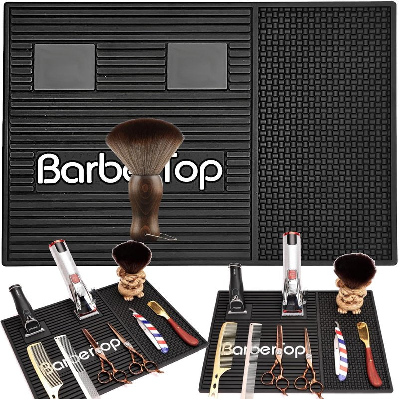 Barber Tools Organizer Mat, Magnetic Barber Mat with 2 Magnetic Slots, Barber Clippers Mat, Magnet Strip Station Pad for Hairstylist