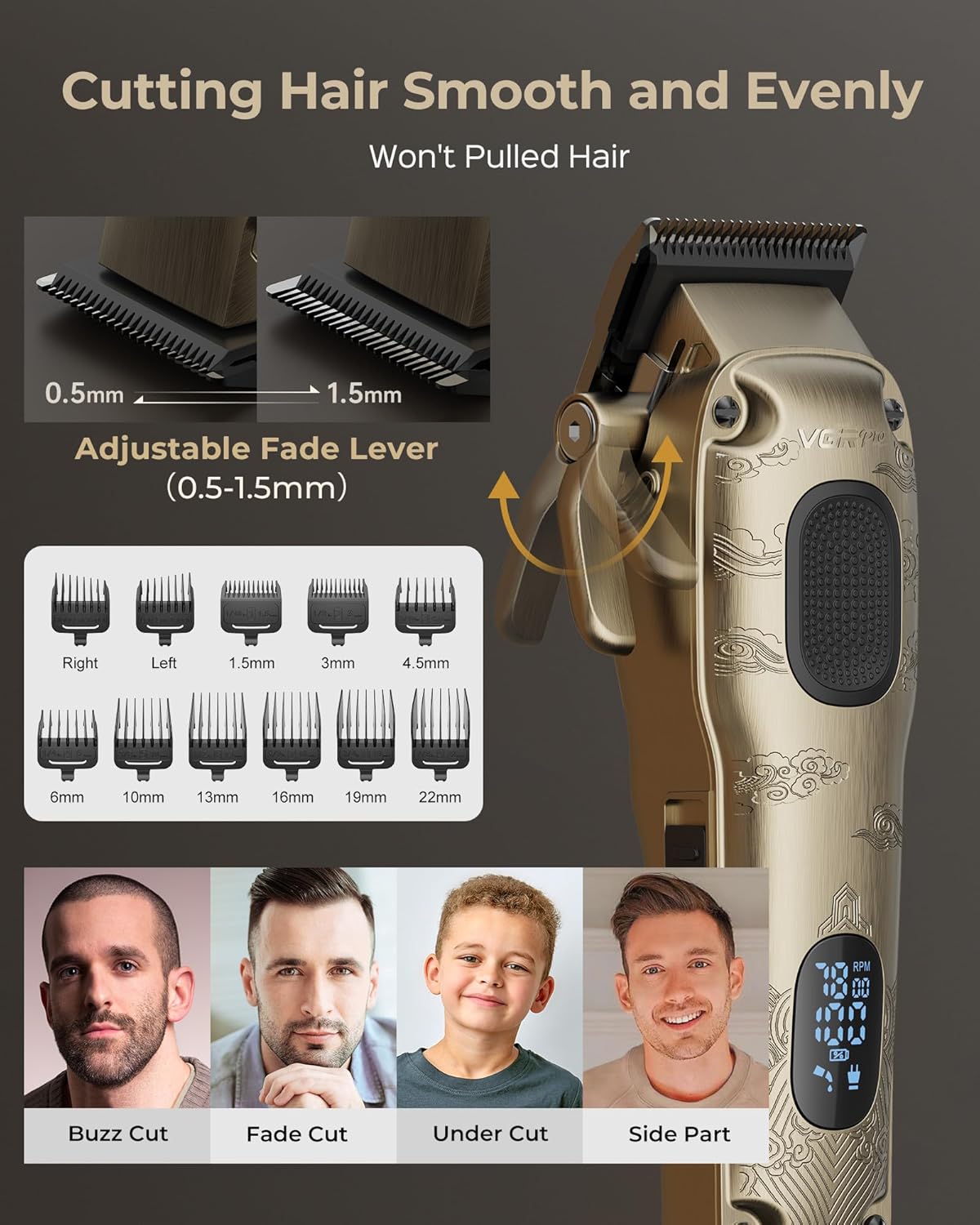 VGRPRO Hair Clipper & Trimmer Set - Professional Waterproof Electric Razor for Men | Cordless, 4-Speed, LED Display