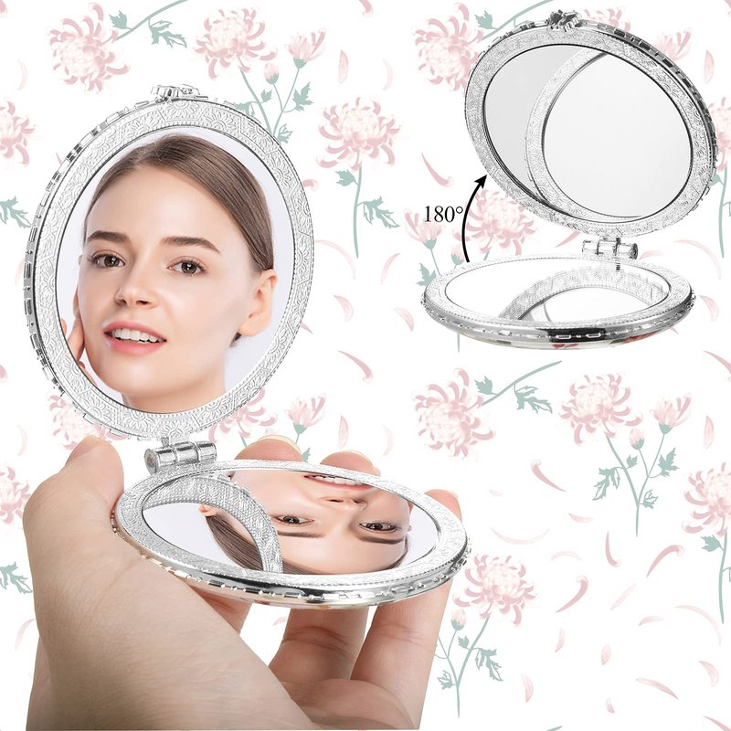 8 Pieces Flower Compact Mirror for Purse Bulk Small Compact Mirror Gift Makeup Floral Pocket Retro Folding Portable Travel Accessories for Mother's Day Women Girls Holiday Gifts