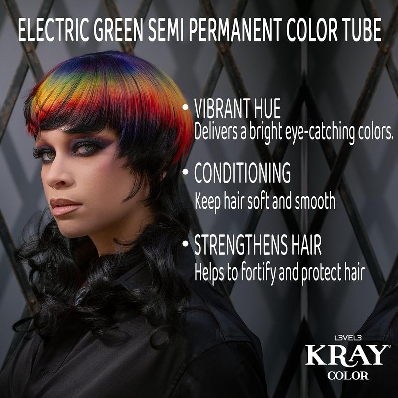 Electric Semi-Permanent Hair Color - Vibrant Long-Lasting Shine with Argan Oil - 100 ml | Electric Green