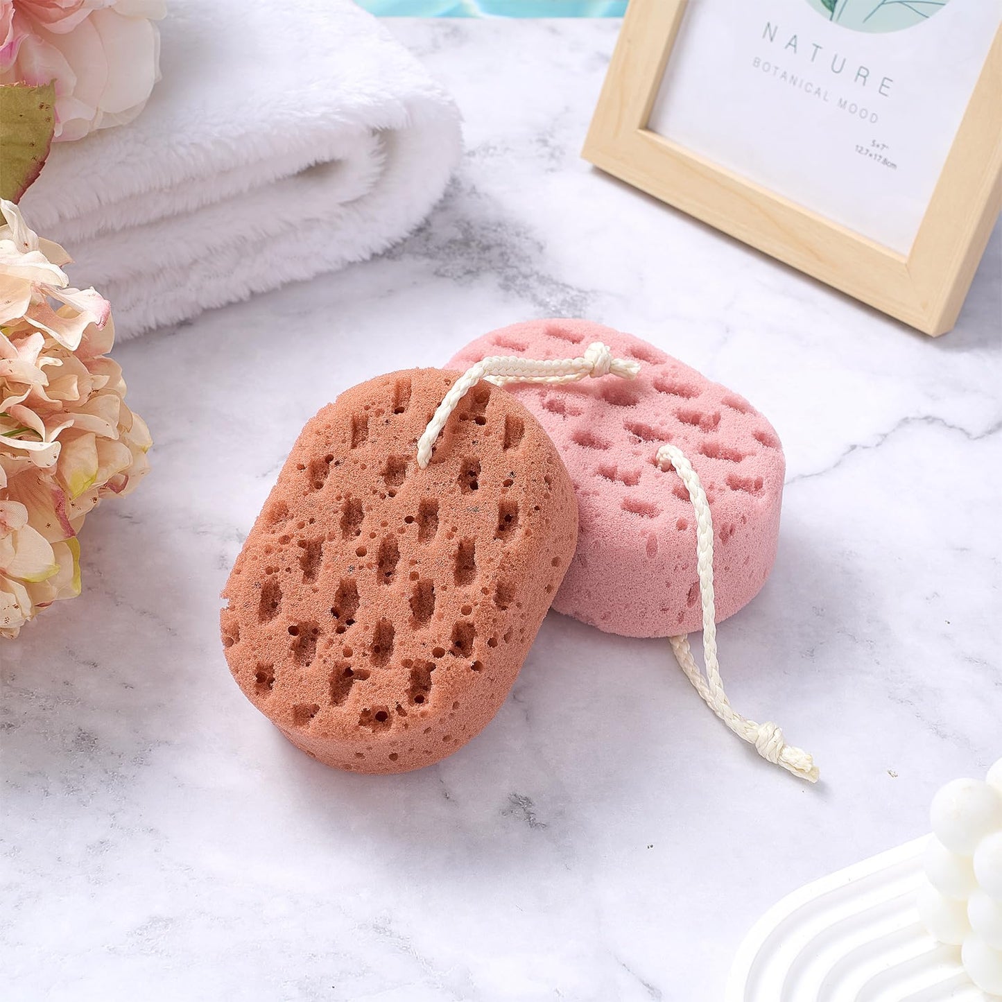 Boao 5 Pieces Soft Bath Sponge Shower Natural Gentle Soothing Body Fiber Exfoliating Shower Sponge Wash Bouquet for Women Men, Random Color (Vivid Color)
