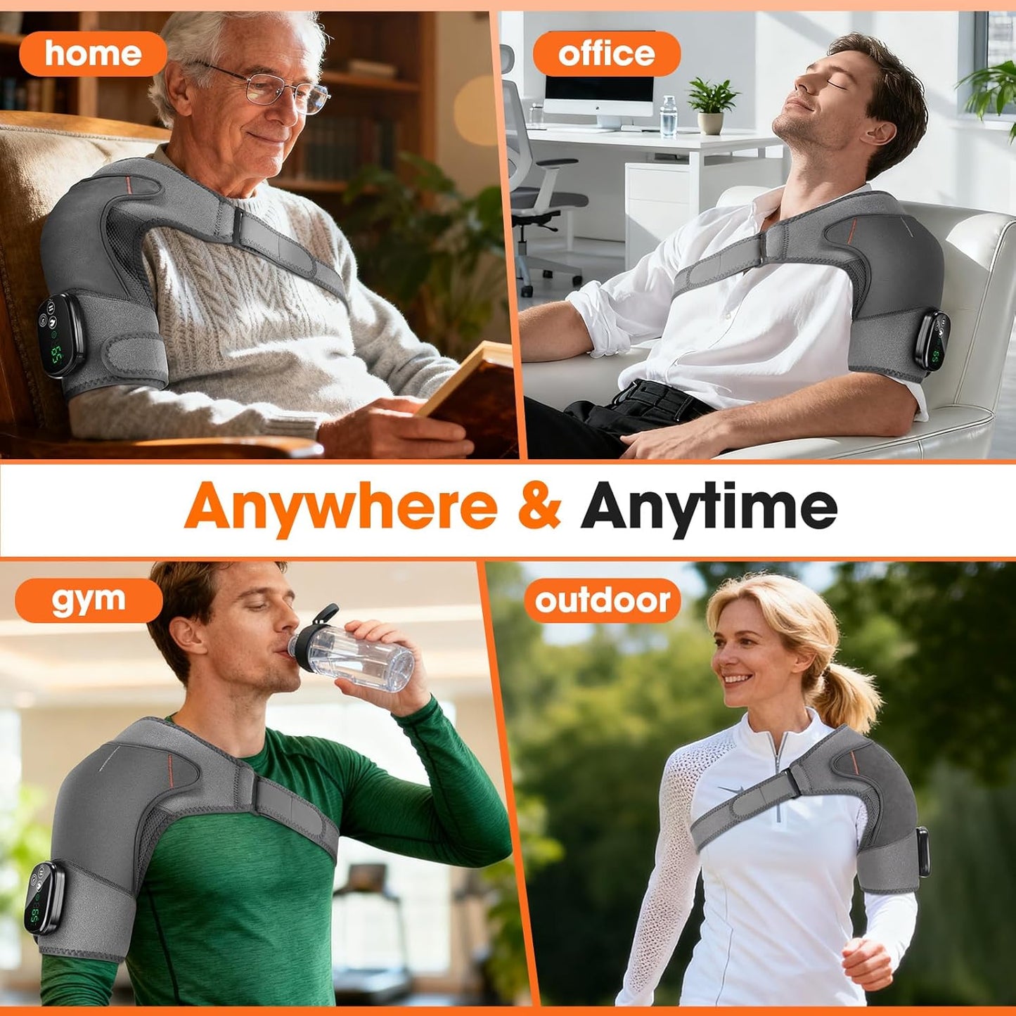 Skiennix Shoulder Heating Pad - Cordless Heated Massage Wrap for Pain Relief | Gray