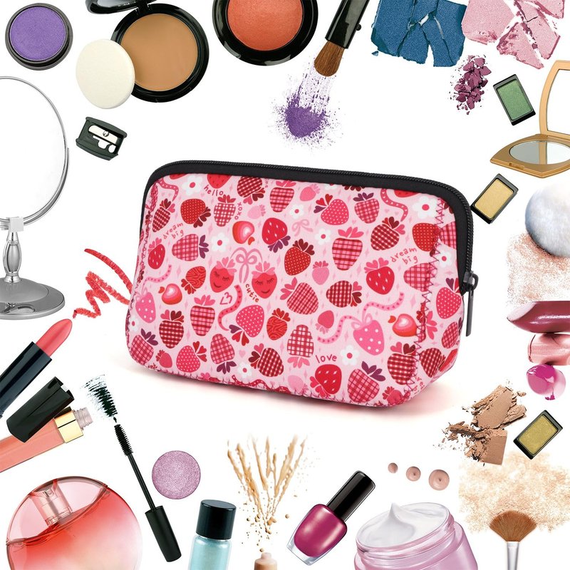 AJLTPA Cosmetic Bag Waterproof Neoprene Zipper Pouch Travel Portable Toiletry Makeup Bags Organizer Case for Women and Girls, Modern Floral