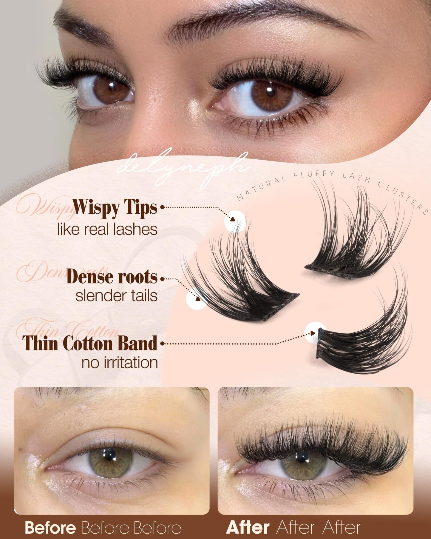 Wispy Lash Clusters Fluffy Cluster Eyelash Extensions Natural Eyelash Clusters 8-14mm Short Lash Clusters C Curl Cluster Lashes Extensions DIY Fairy Individual Lashes by Delyneph