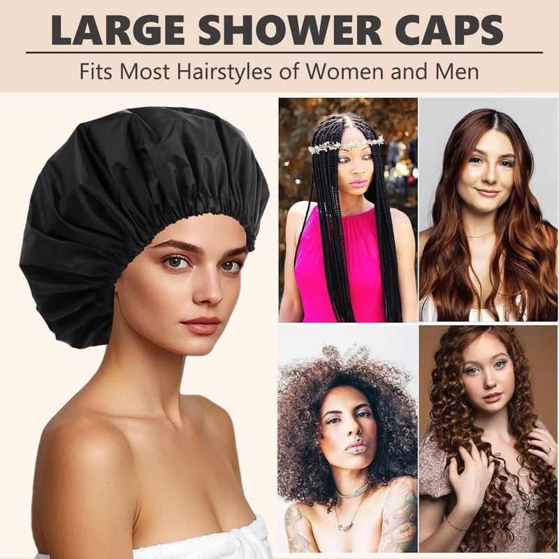 Adjustable Shower Caps for Women Men Reusable Waterproof Large Shower Cap for Men and Women Long Hair Braids