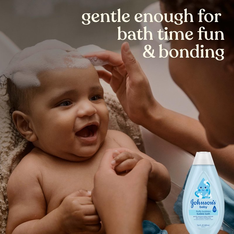 Johnson's Baby Fluffy Bubbles Bubble Bath, No More Tears, Gently Cleanses Delicate Skin Without Feeling Dry, Hypoallergenic, No Added Parabens, Sulfates & Dyes, 13.6 fl. oz