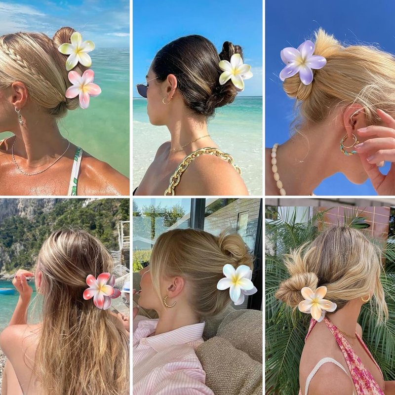 Flower Hair Clips - 6 PCS Hawaiian Claw Clips for Thick & Thin Hair | Cute Plumeria Accessories - Light Petal